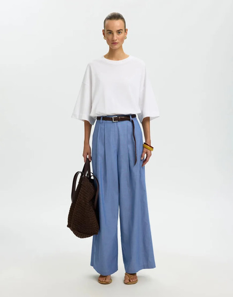  Selected Wide Leg Trousers In Dark Blue 