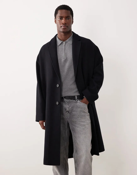  Selected Wool Blend Longline Coat In Black 