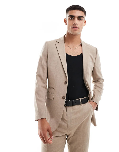  Selected Wool Blend Slim Fit Suit Jacket In Beige White 