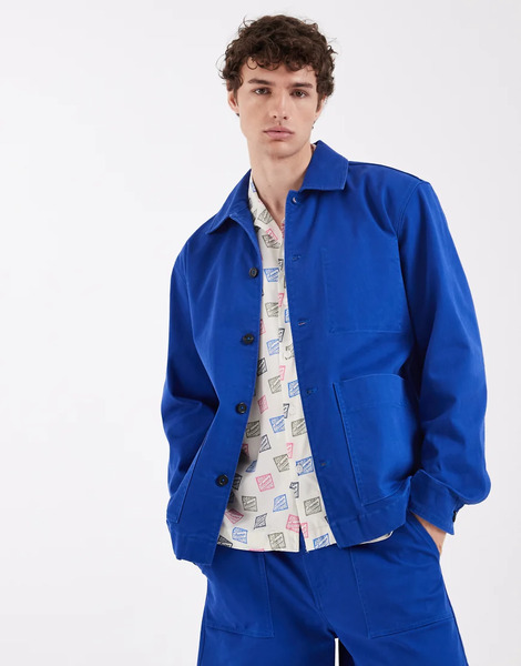  Selected X Hotel Amour Workwear Jacket In Bright Blue 
