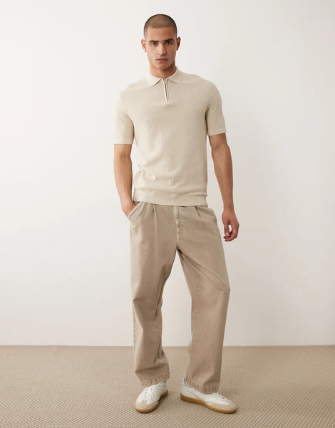  Selected Zip Polo In Beige Neutral 