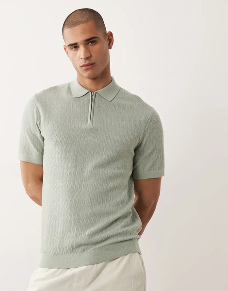  Selected Zip Polo In Sage Green 