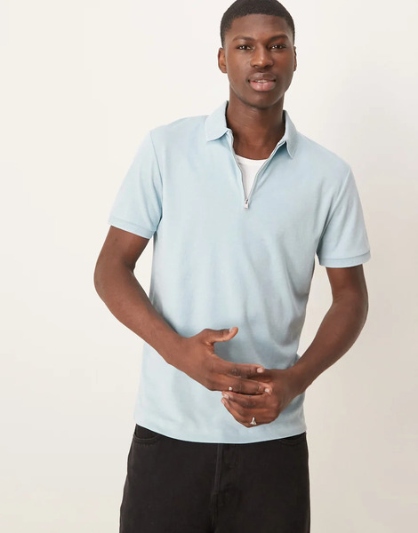  Selected Zip Polo Shirt In Light Blue 