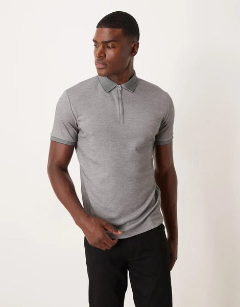  Selected Zip Polo Shirt In Light Grey 