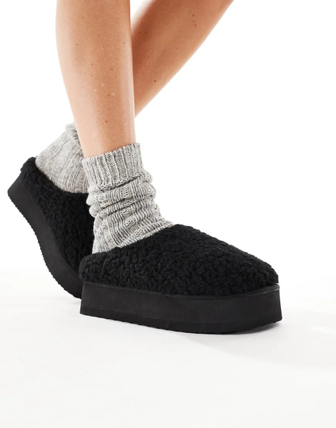  Seqwl Fluffy Teddy Flatform Mules In Black 
