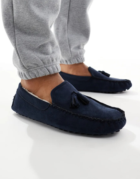  Seqwl Fur Lined Ruched Moccasins In Navy 