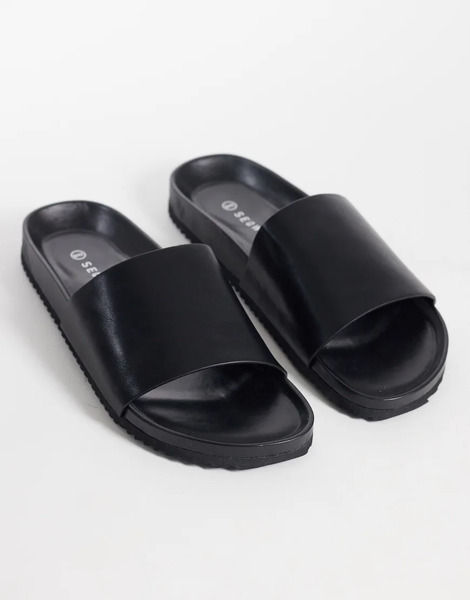  Seqwl Marina Sliders In Black Pu 