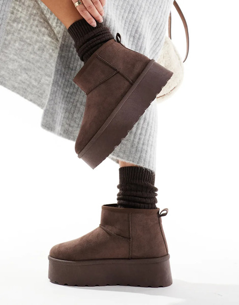  Seqwl Mini Flatform Boots In Chocolate Brown 