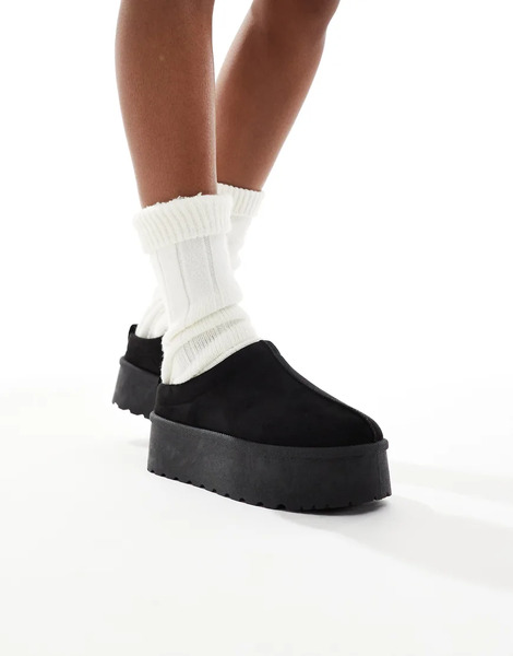  Seqwl Slip On Flatform Mules In Black 