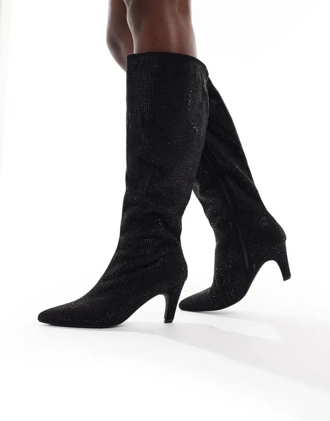  Seqwl Starburst Knee Boots In Black Embelished 