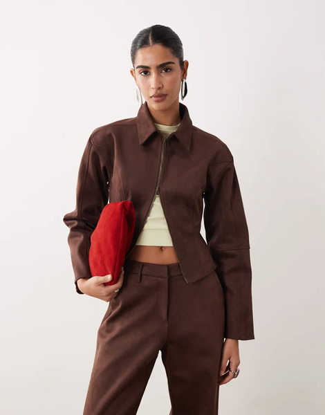  Soho Wardrobe Oversized Bomber Jacket In Brown 