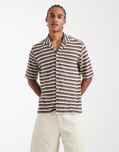  Sol Beach Beach Shirt In Multi Brown Stripe 