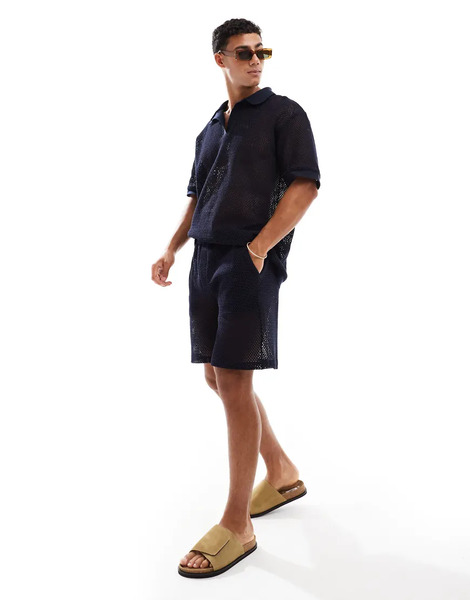  Sol Beach Open Knit Beach Shirt In Navy 