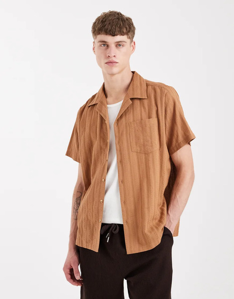  Sol Beach Textured Beach Shirt In Light Brown 