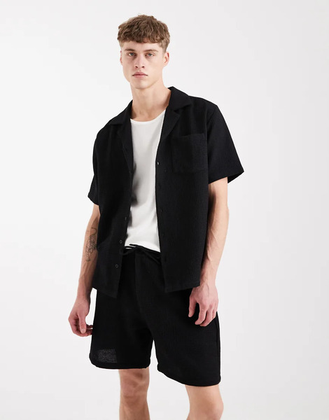  Sol Beach Waffle Beach Shorts In Black 