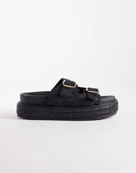  South Beach Double Buckle Platform Sandals In Black 