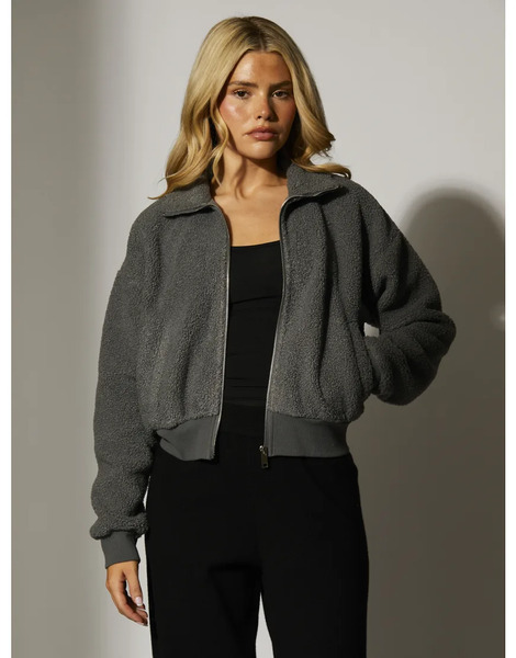  South Beach Fleece Back Borg Cropped Jacket In Grey 