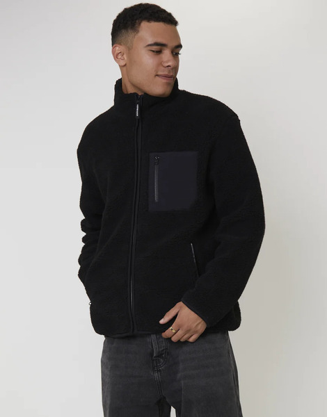  South Beach Fleece Borg Zip Jacket In Black 