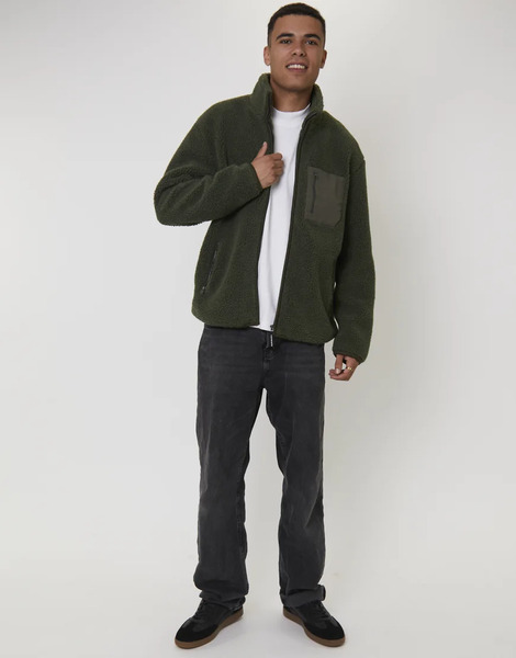  South Beach Fleece Borg Zip Jacket In Green 