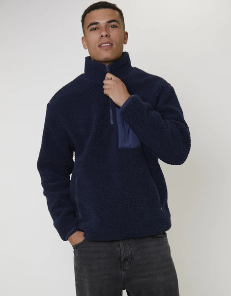  South Beach Fleece Borg 1/4 Zip Jacket In Navy 