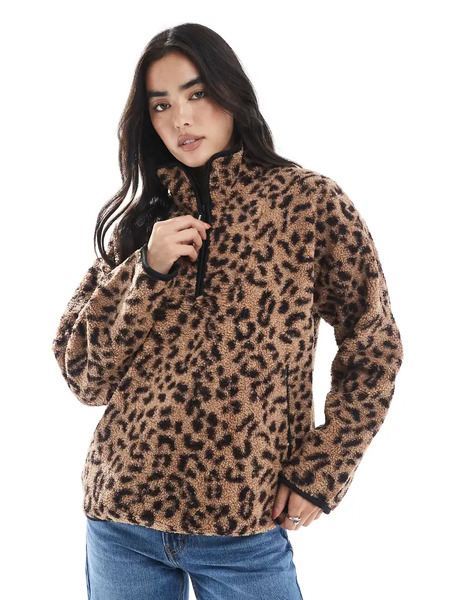  South Beach Printed Borg 1/4 Length Jacket In Leopard Brown 