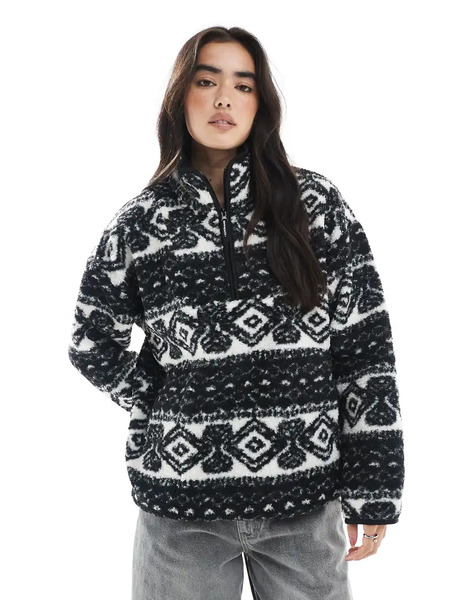 South Beach Printed Borg 1/4 Length Jacket In Monochrome Multi 