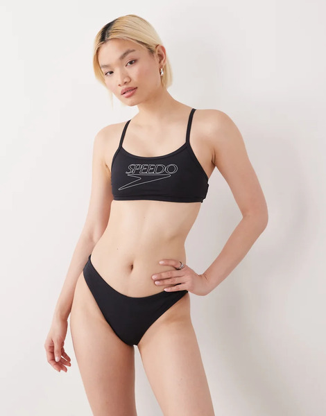  Speedo Endurance+ Logo Thin Strap Bikini In Black 