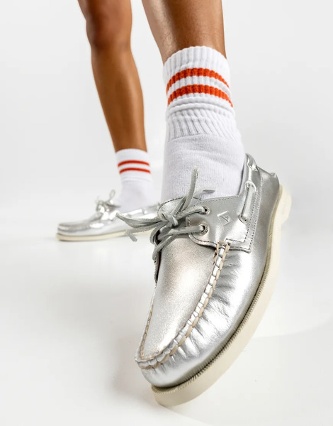  Sperry Authentic 2 Eye Boat Shoe In Silver 