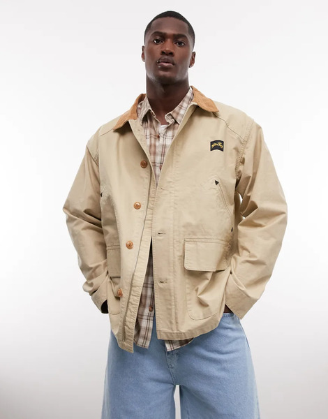  Stan Ray Button Up Utility Style Jacket With Contrast Collar In Beige Neutral 