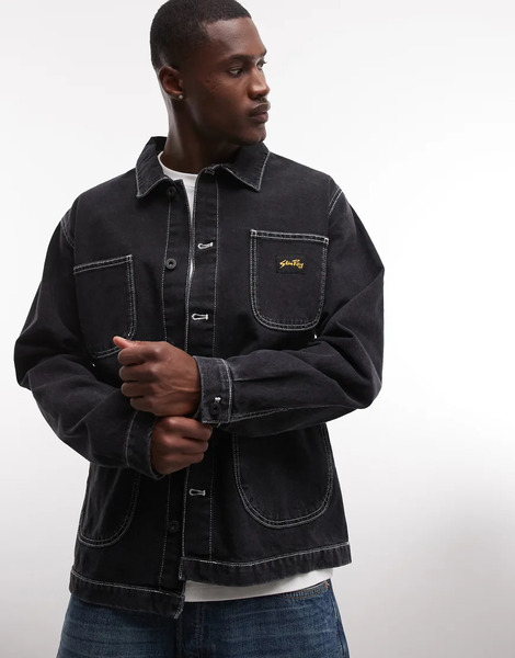  Stan Ray Denim Button Up Utility Style Jacket In Black Wash 