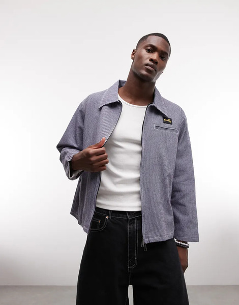  Stan Ray Denim Zip Through Hickory Stripe Gas Jacket In Blue Multi 
