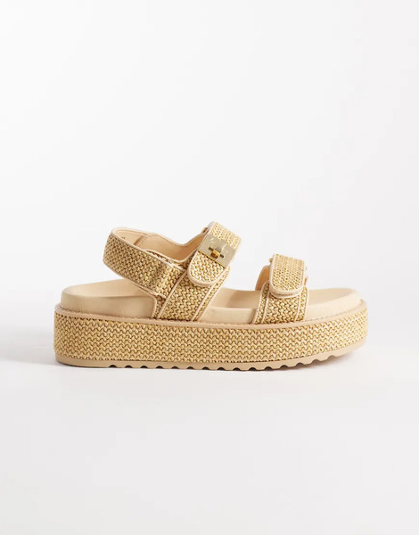  Steve Madden Bigmona Flatform Sandals In Natural Raffia Neutral 