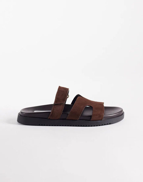  Steve Madden Missile Suede Strap Sliders In Brown 