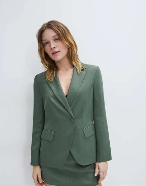  Stradivarius Asymmetric Blazer In Khaki Green 