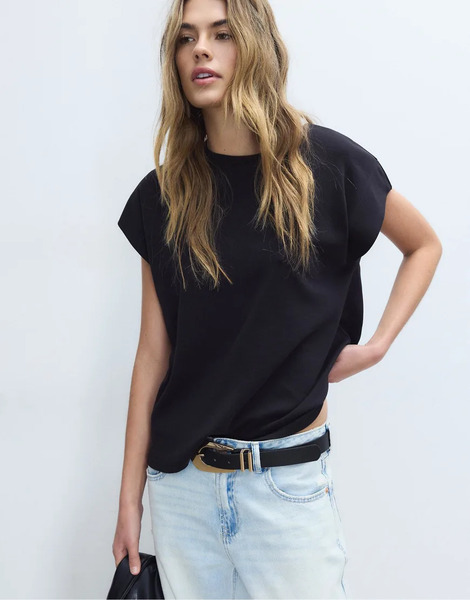  Stradivarius B06 Basic Dropped Shoulder T Shirt In Black 