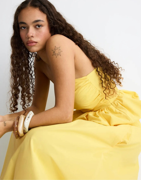  Stradivarius Balloon Bustier Top In Gold Yellow 
