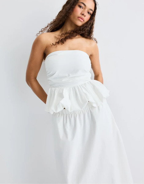  Stradivarius Balloon Bustier Top In White 