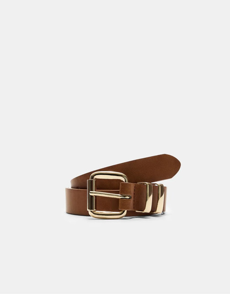  Stradivarius Basic Belt With Square Buckle In Brown 