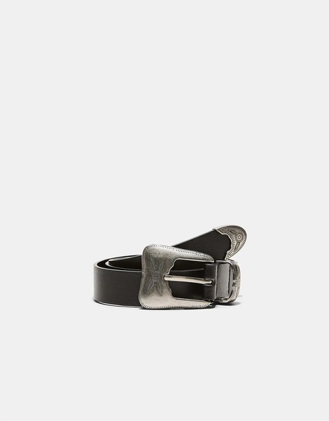  Stradivarius Basic Cowboy Buckle Belt In Black 