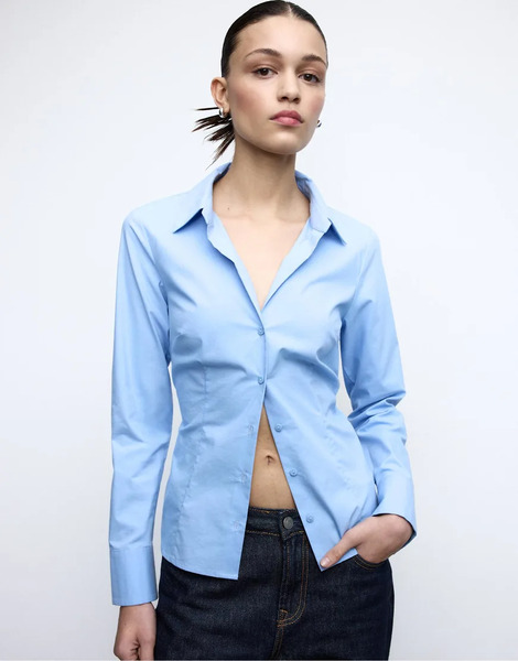  Stradivarius Basic Fitted Shirt In Sky Blue 