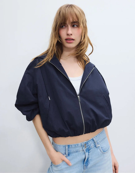  Stradivarius Basic Nylon Hooded Jacket In Navy Blue 