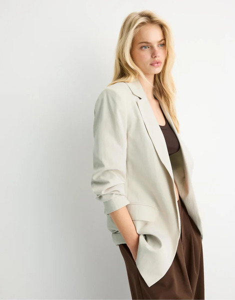  Stradivarius Basic Rustic Blazer In Ice White 