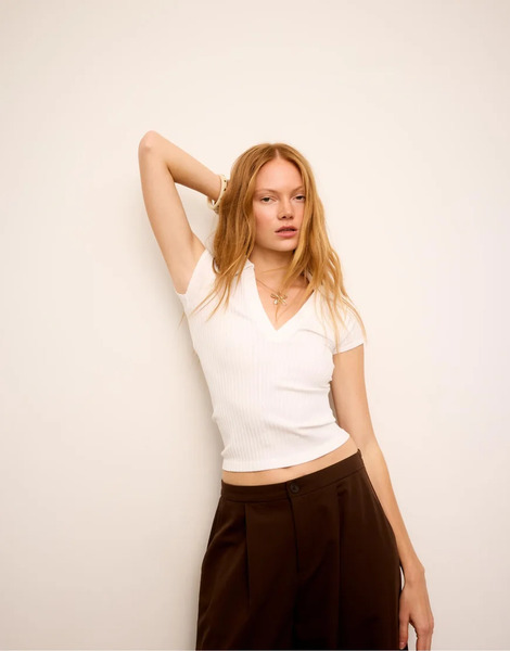  Stradivarius Basic Seamless Polo T Shirt In White 