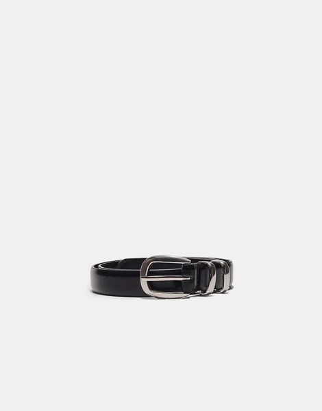  Stradivarius Basic Shimmery Leather Effect Belt In Black 