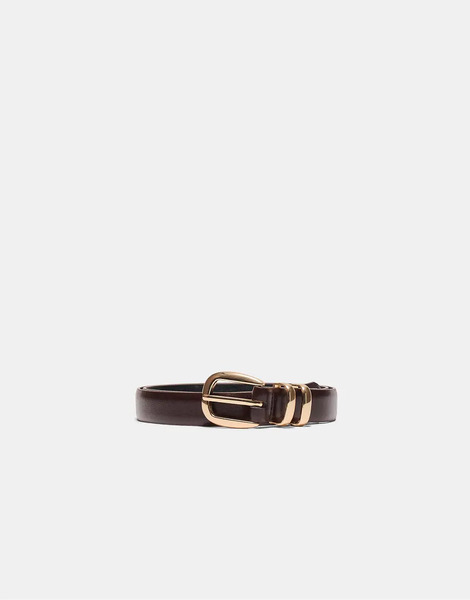  Stradivarius Basic Shimmery Leather Effect Belt In Brown 