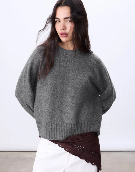  Stradivarius Basic Soft Knit Sweater In Dark Grey 