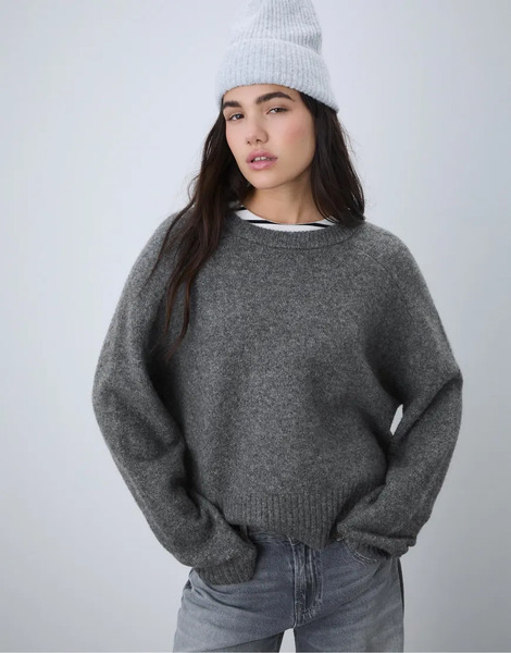  Stradivarius Basic Soft Knit Sweater In Dark Grey 
