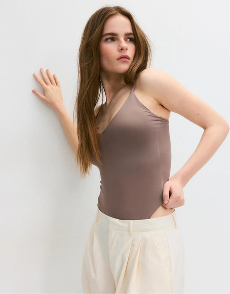  Stradivarius Basics Bodysuit With Straps In Brown 