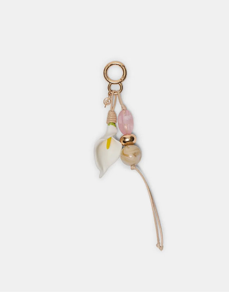  Stradivarius Beaded Calla Lily Flower Keyring In White 