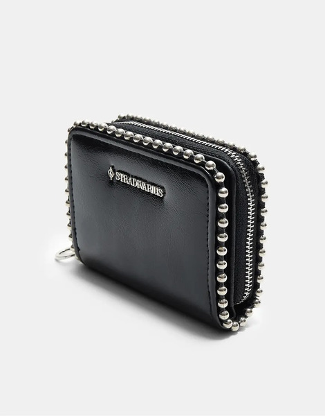  Stradivarius Beaded Purse With Zip In Black 